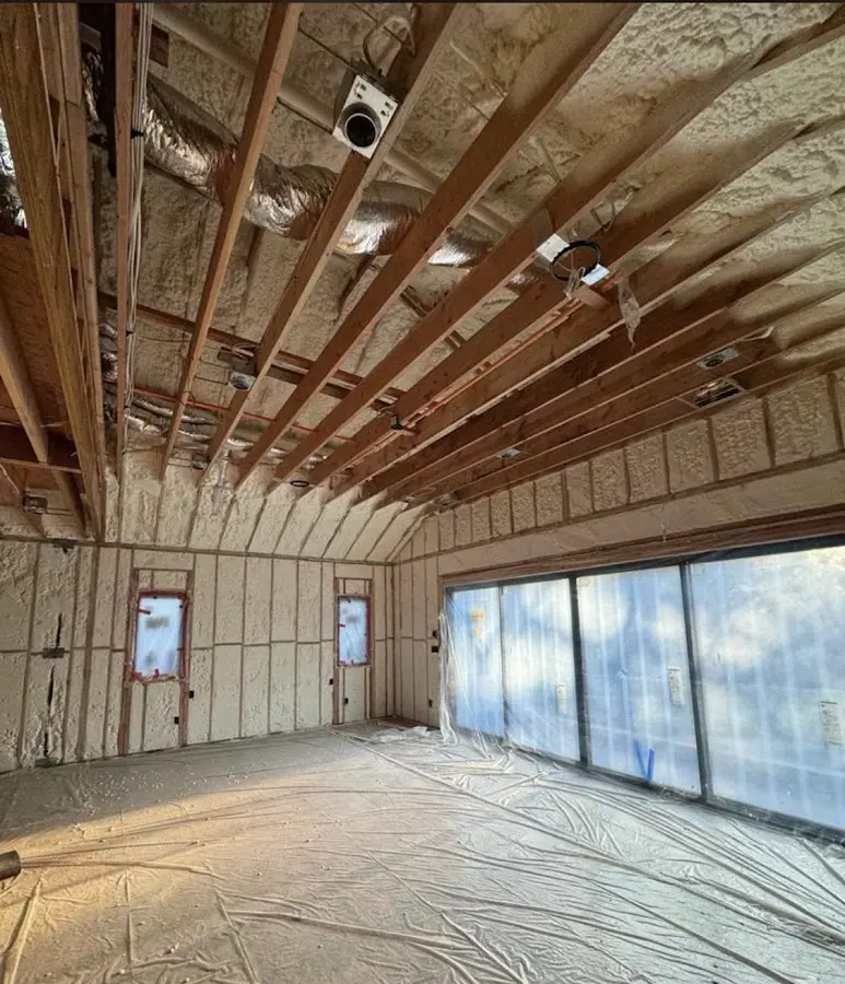 Interior walls and ceiling insulated with spray foam during new construction in Myrtletown